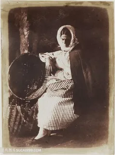 希尔和亚当森-伊丽莎白・约翰斯顿，坐在纽黑文渔妻