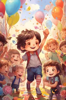 儿童孩子玩耍气球乐园聚会插画海报素材背景