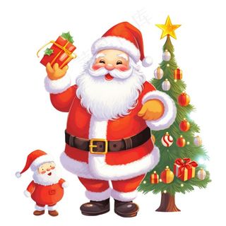 圣诞老人圣诞树卡通插画免抠
