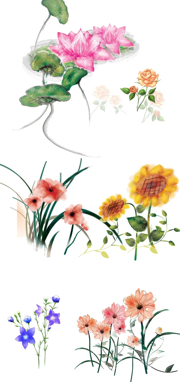 绿色简约风CDR矢量图春季花草植物插画元素