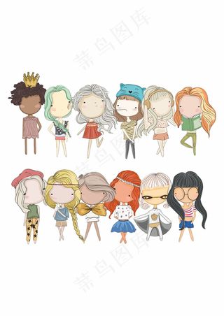 小女生 多样发型 多彩穿搭 Q版人物