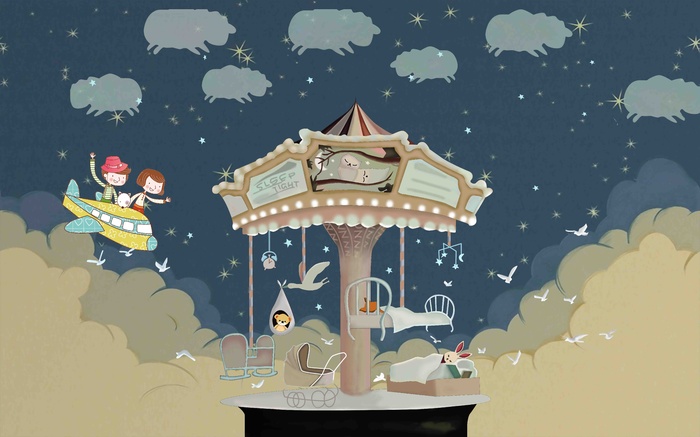 卡通儿童房背景墙壁纸壁画壁布 