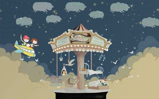 卡通儿童房背景墙壁纸壁画壁布 