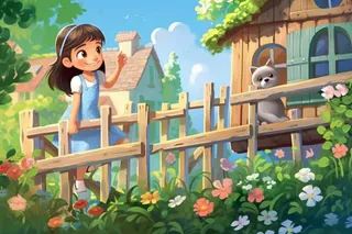 清新女孩花园玩耍背景