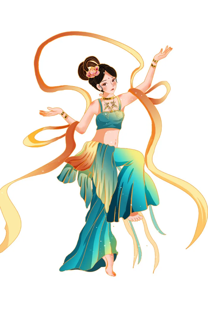 手绘国潮中国风古代敦煌神话飞天仙女美女古装人物插画PSD素材psd模版下载