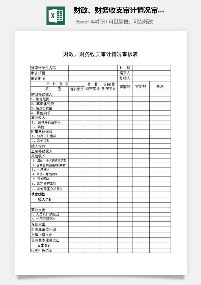 财政、财务收支审计情况审核表excel模板