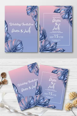 现代紫蓝色结婚婚礼贺卡