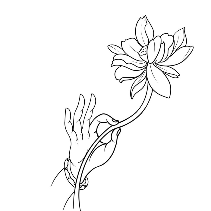 禅意佛手拈花指莲花佛珠敦煌文化线描稿国潮风元素设计模板素材