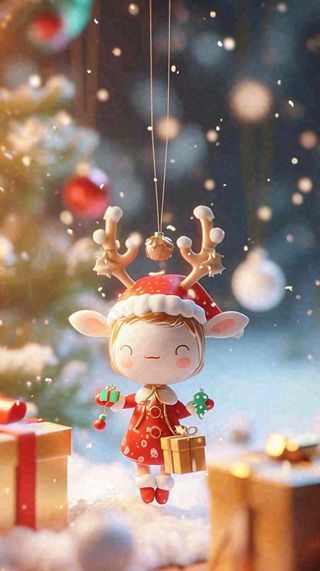 冬天圣诞节下雪圣诞树雪人礼物，冬季暖光