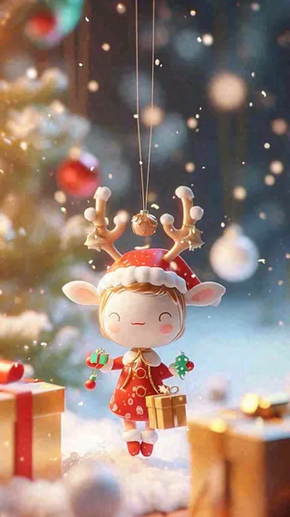 冬天圣诞节下雪圣诞树雪人礼物，冬季暖光