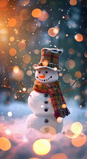 冬天雪地下雪戴帽子的雪人，可爱温暖小雪大雪冬至立冬