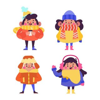 冬天服饰服装冬装穿冬装保暖冬季卡通人物男女装Ai矢量图片素材