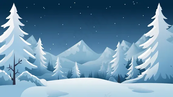 冬季白雪覆盖的大地自然风景卡通插画素材背景