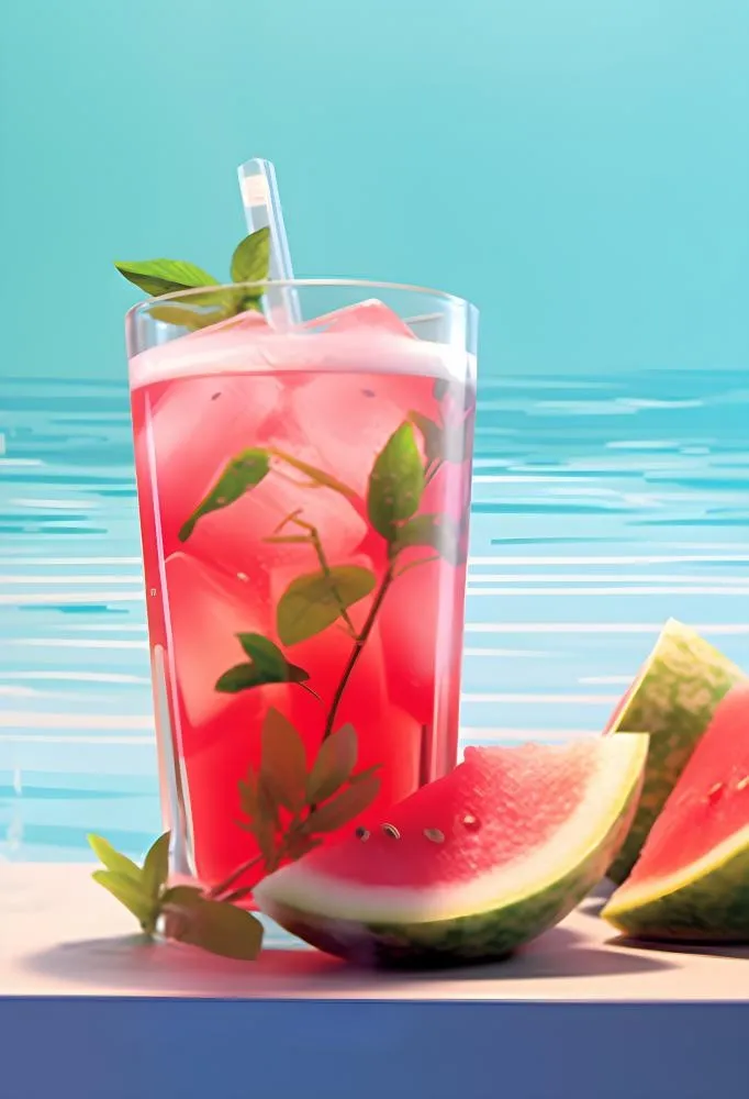冰镇饮料西瓜汁薄荷海洋背景(2457x3600)