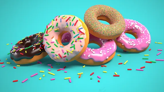 甜甜圈彩色甜点蓝色背景摄影图 甜甜圈彩色甜点蓝色背景摄影图
