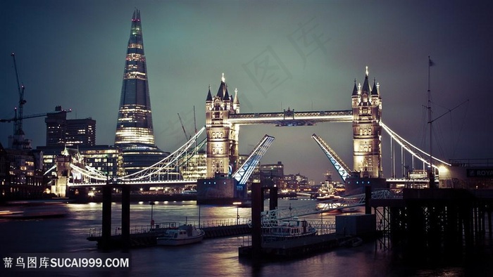 城市桥湖畔风景画壁纸