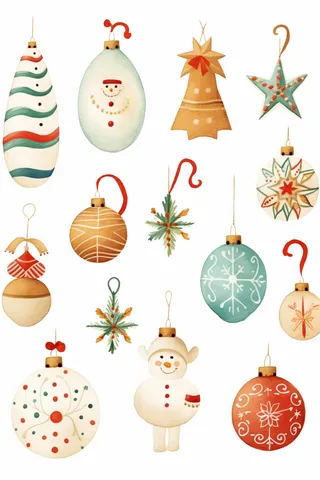 圣诞雪人树雪花圣诞老人卡通插画素材