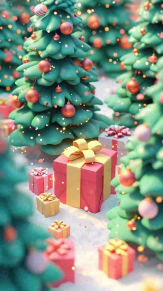 圣诞节礼物温馨圣诞树缤纷彩色节日雪花浪漫