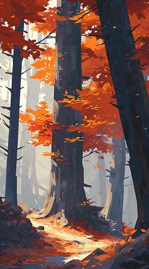 秋天红色秋叶树落叶温馨自然风景，立秋手绘插画