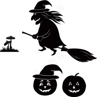 卡通万圣节节日元素巫婆南瓜