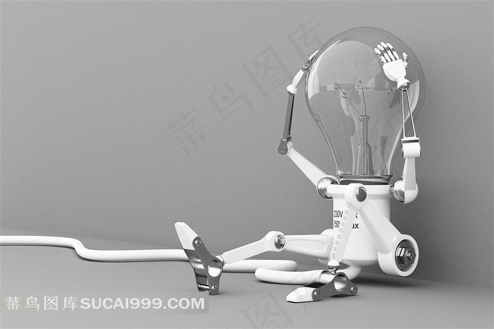 3D灯泡小人抱头思考创意素材
