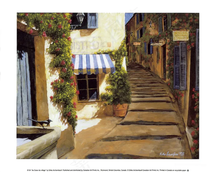 唯美乡村道路房子油画风景画