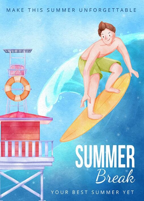 夏日冲浪矢量插画海报
