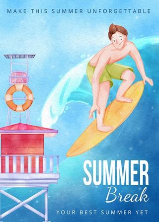 夏日冲浪矢量插画海报