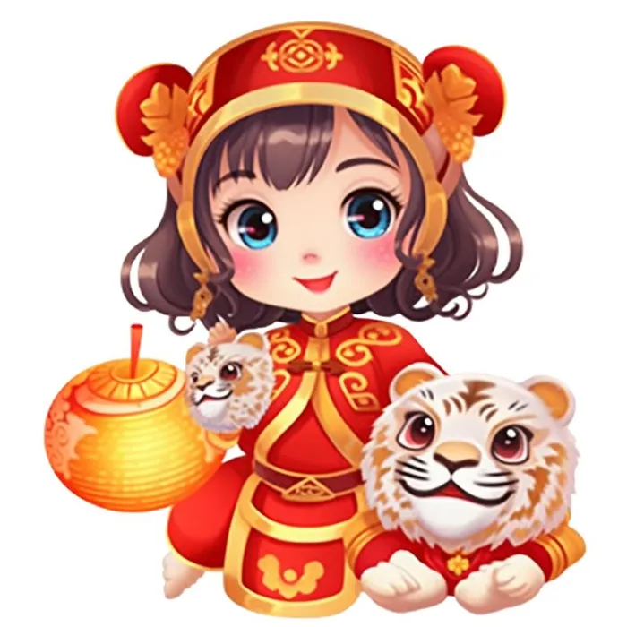 卡通插画人物喜庆红色衣服孩子老虎免抠(1024x1024)