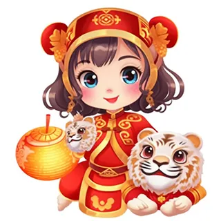 卡通插画人物喜庆红色衣服孩子老虎免抠