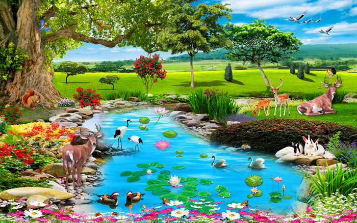 彩色花园小鹿美丽风景