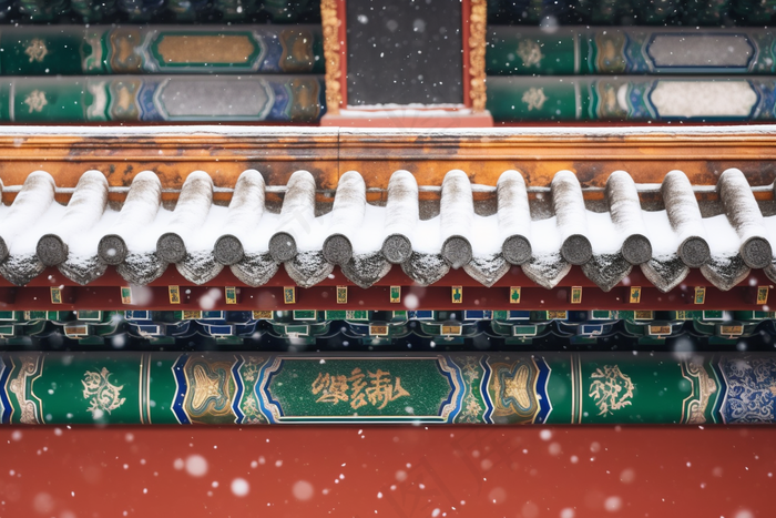 冬天故宫宫墙屋檐下雪雪景摄影图