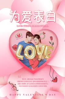 粉色大气情人节海报