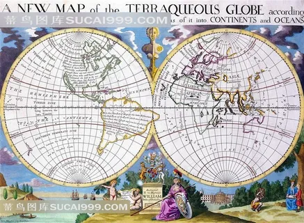 欧式人物插画装饰世界地图 欧式人物插画装饰世界地图