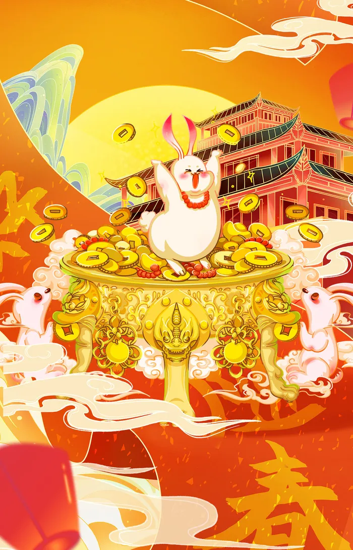 2023春节兔年大气插画海报