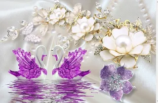 雕塑钻石天鹅花卉背景墙