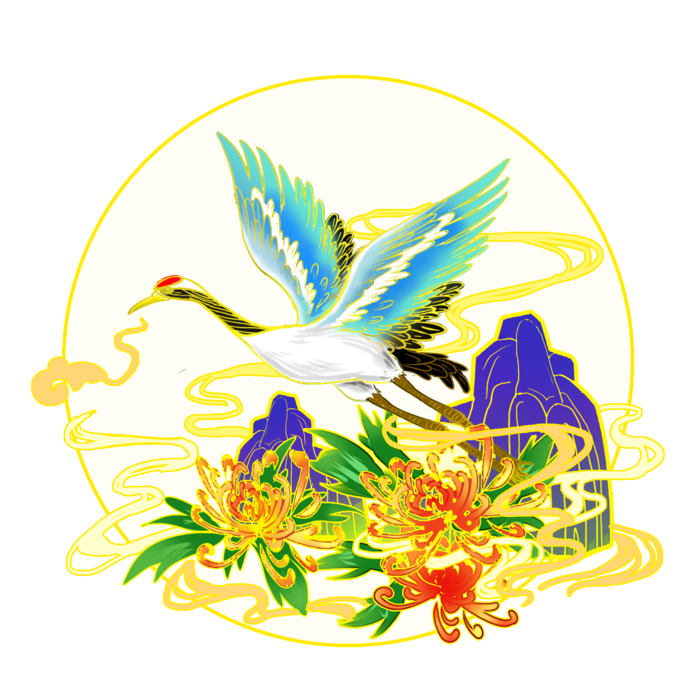 国潮仙鹤插画免扣素材设计素材