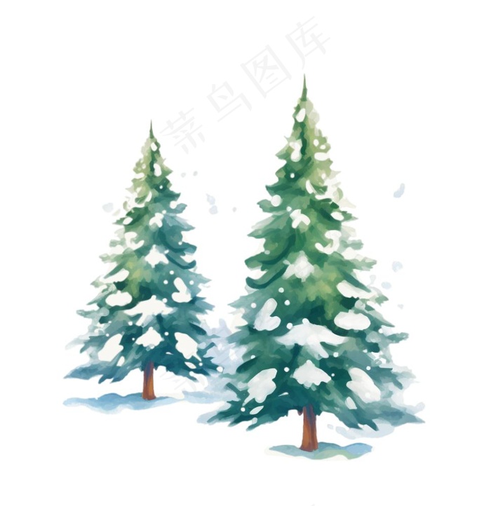白雪覆盖的松树插画免抠(1024x1056)