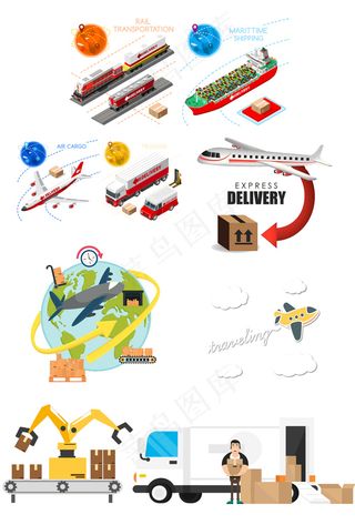 物流快递空运图标元素大合集