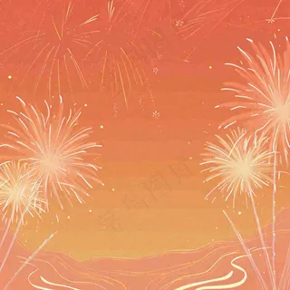 红色渐变喜庆烟花插画背景