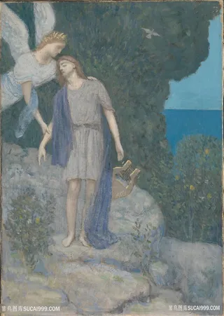 诗人天使风景画油画