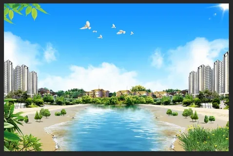 蓝天白云城市楼房图片