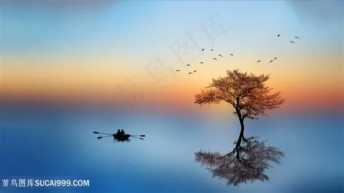 充满意境的湖面大树倒影风景图片