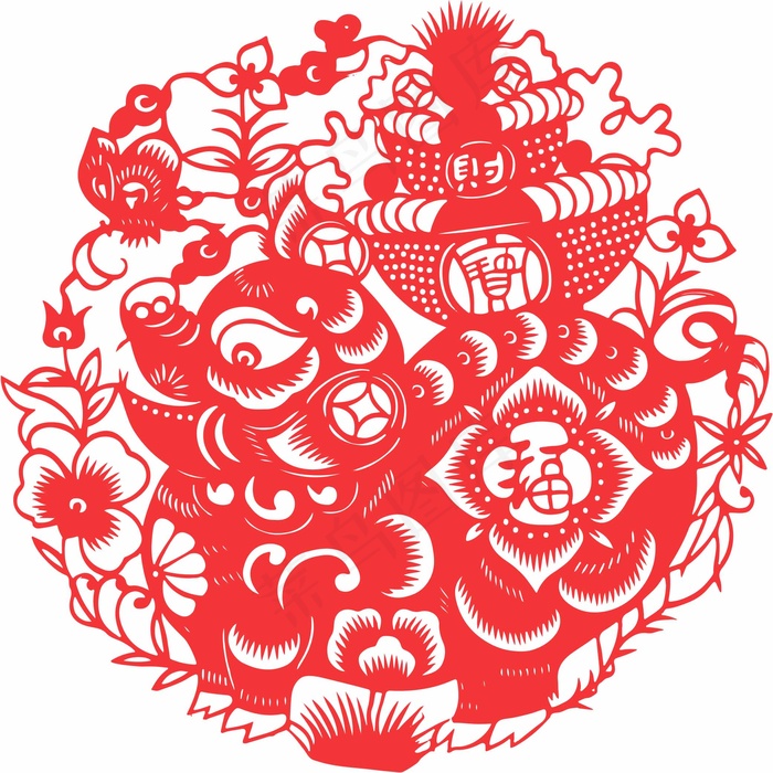 猪年剪纸 剪纸风元素