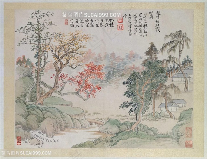 清代恽寿平作品山水花鸟图册之山水国画图片