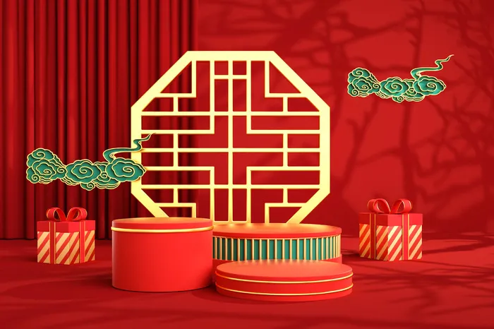 中国风古典喜庆C4D背景图3D国潮场景促销活动海报PSD设计素材模板psd模版下载
