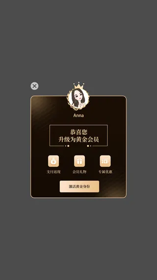 黑色简约高端升级黄金会员弹窗vip会员弹窗