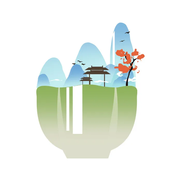时尚微景观山水装饰庭院祥云中式国潮风插图插画元素素材设计模板psd模版下载