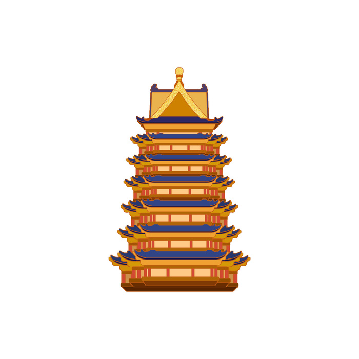 复古中国风国潮古建筑插画手绘高楼古塔PSD素材亭子png免抠图psd模版下载