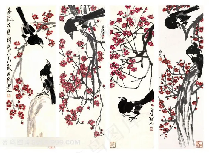 喜鹊梅花艺术图片
